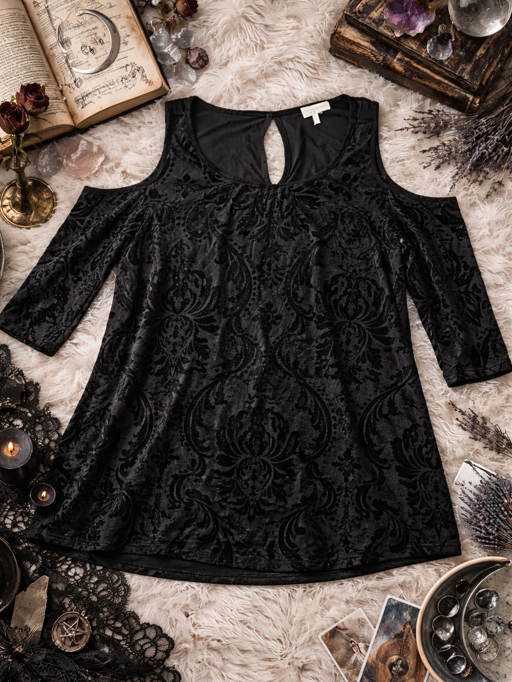 Maurices Velvet Burnout Whimsigoth Gothic Cold Shoulder